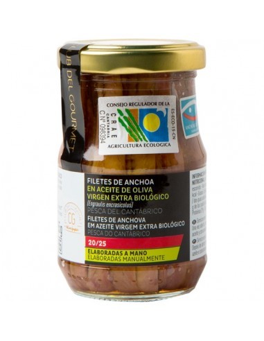 CLUB GOURMAND Anchovy fillets in organic extra virgin olive oil 20/25 units jar 155 g