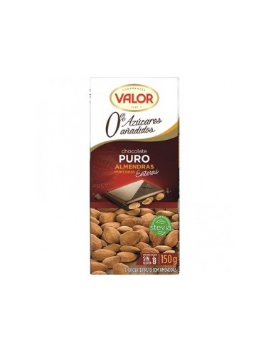 Valor dark chocolate 0% added sugar whole almonds 150 g bar