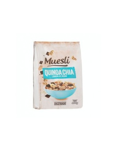 Hacendado muesli with quinoa, chia and dark chocolate 400g pack